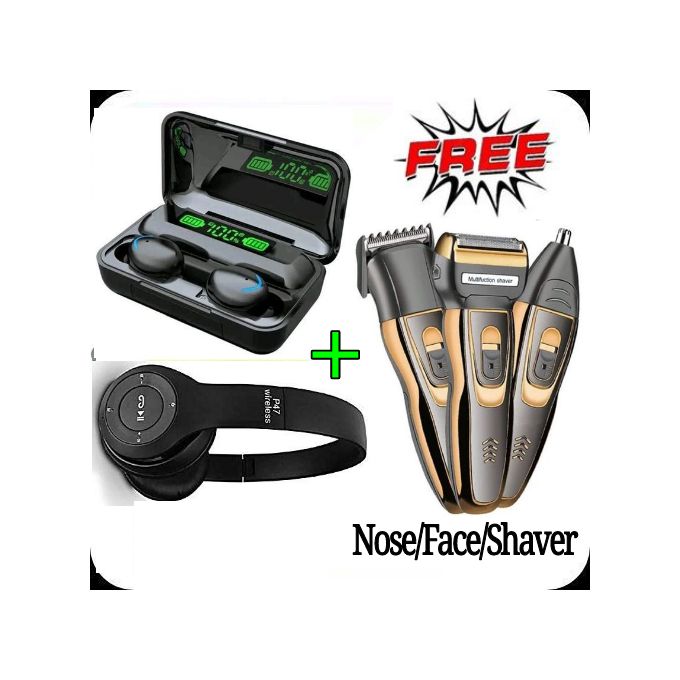 F9 Bluetooth Wireless Earphone Earbuds For Samsung IPhone Apple Xiaomi Huawei Vivo IOS/Android + Free 3 in 1 Electric Rechargeable Shaver & Deeper Bass Headphone