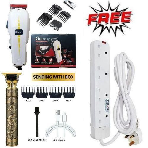 Geemy Best Shaving Machine / Shaving Machine-Kinyozi & T9 Dragon Cordless Rechargeable Metal Hair Clipper Gold & Free 4 Way Power Extension cord