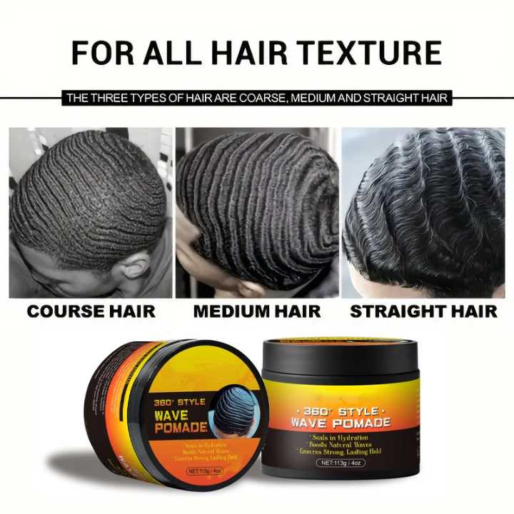 360 Wavy Frizz Control Gel Strong Hold Nourishing Scalp Wave Cream Natural Anti-Hair Loss Clay Hair Pomade for African Black Men