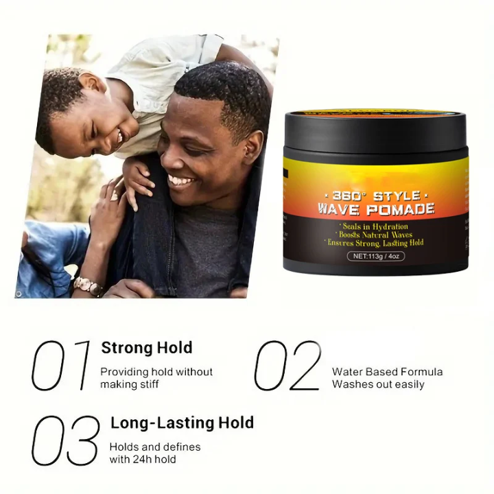 360 Wavy Frizz Control Gel Strong Hold Nourishing Scalp Wave Cream Natural Anti-Hair Loss Clay Hair Pomade for African Black Men