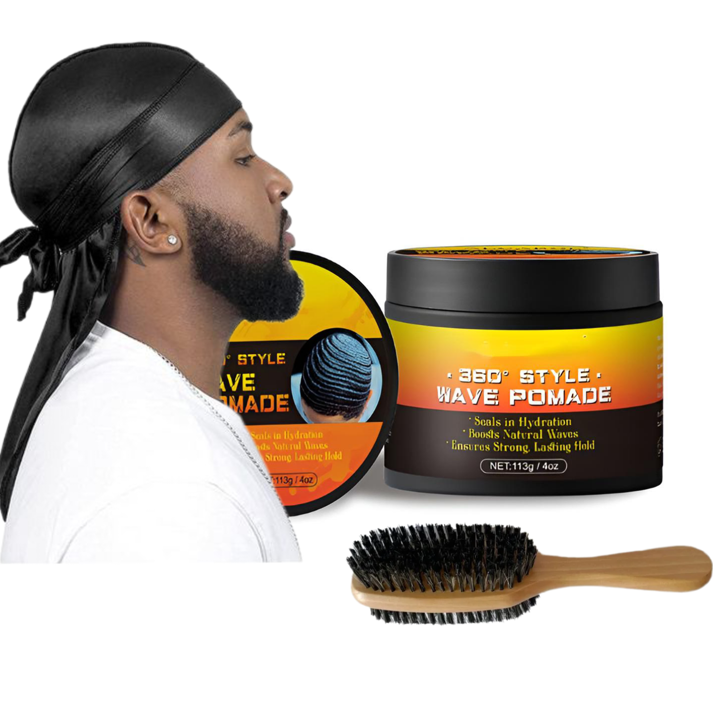 Silky Durags for Men Wave Pomade Strong Hold Easy Wash 360 Wave Training Hair Cream, Waves Grease for Men Promotes Layered Waves Silky Satin Durag Extra Long Tails Wave Brushe Silky Durag Wave Cap Set