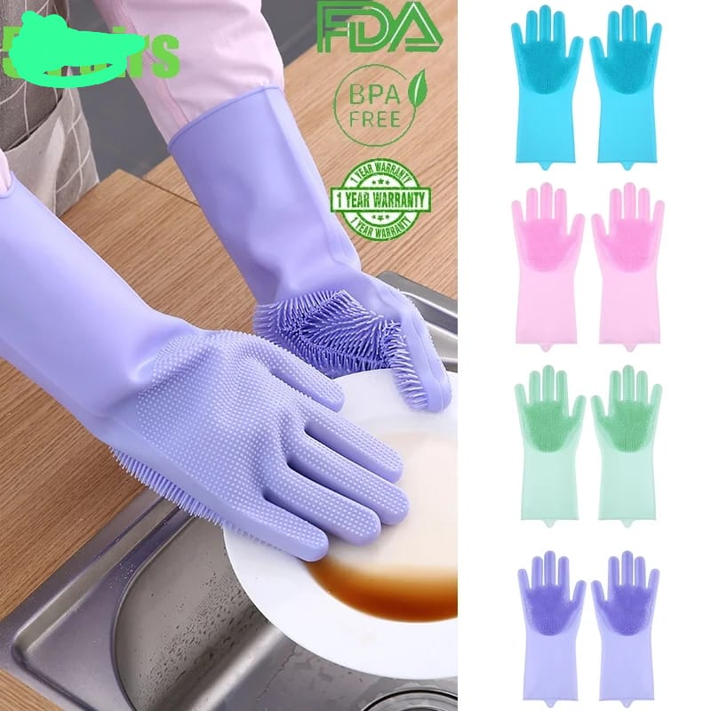 😍BEST Silicone Gloves Household Dishwashing Rubber Gloves Kitchen Cleaning Tools Fruits Cleaning Gloves,pets cleaning, Multipurpose cleaning GlovesAnti Slip Wear-resistant. A pair.