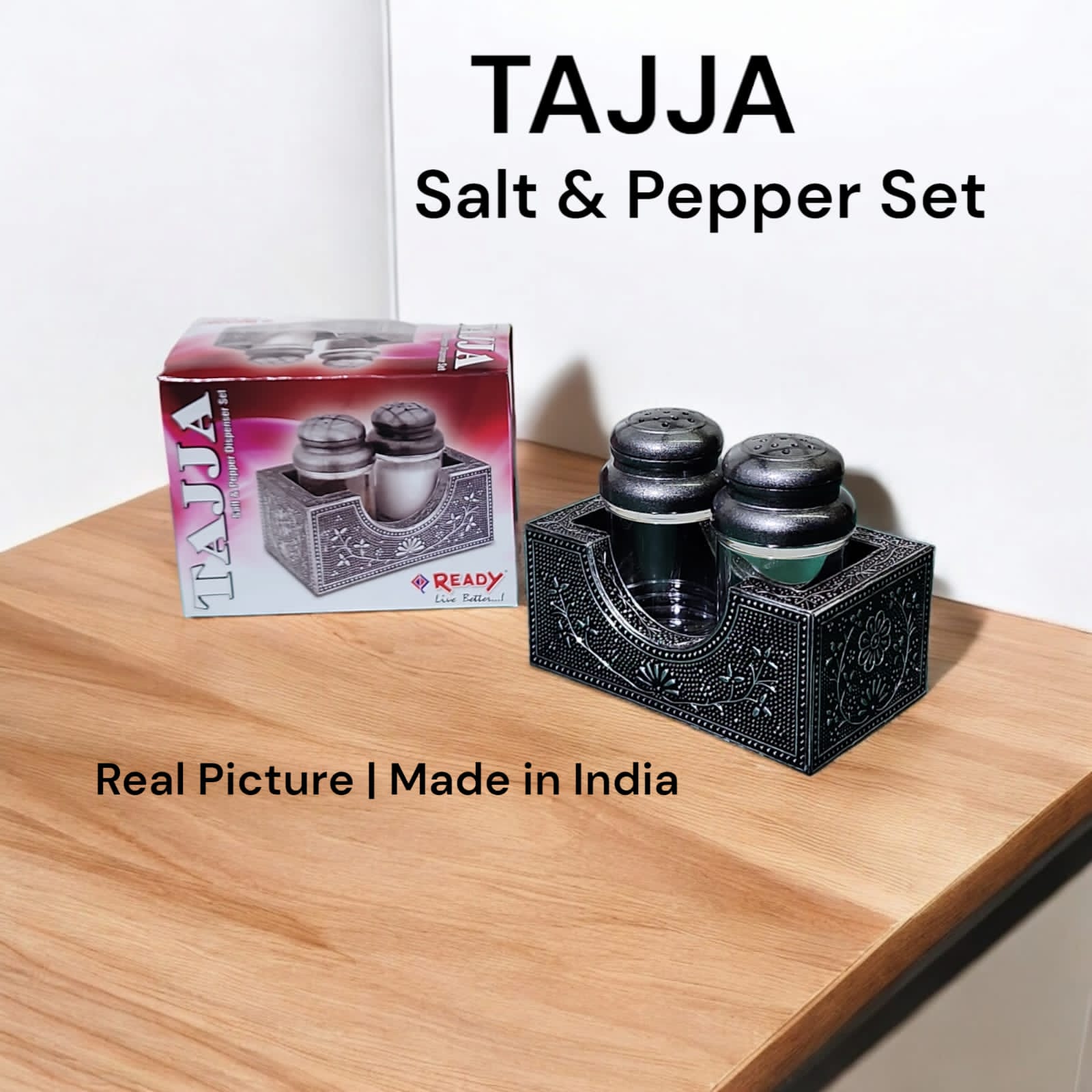 Tajja salt and pepper shaker with stand * a Set of 2 Pieces
✔️ Elegant & durable design
✔️ Comes with a stylish holder for neat storage
✔️ Easy to use and refill
✔️ Perfect for dining tables, kitchens