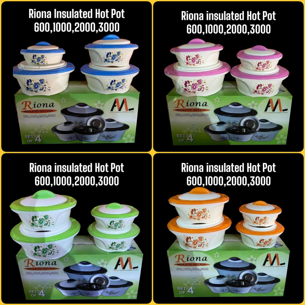 RIONA Insulated Hot Pot 4pcs Set
Sizes: 600ml | 1000ml | 2000ml | 3000ml
 Keep your food hot and fresh for hours with the elegant Riona Insulated Hot Pot Set. Perfect for servin