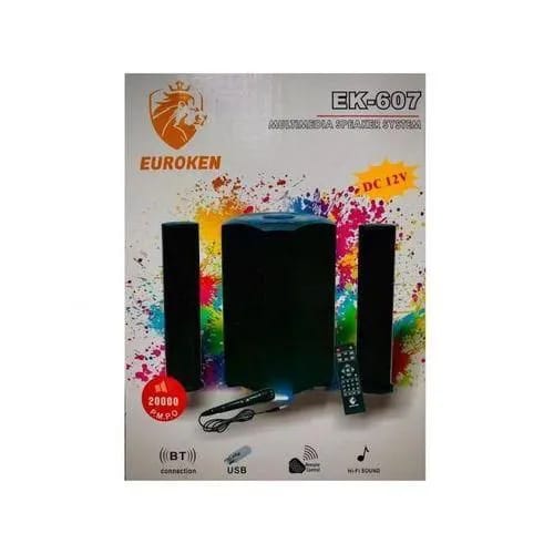 Euroken EK-607 2.1CH Multimedia System! Featuring crystal-clear stereo sound, deep bass from its dedicated subwoofer, and sleek modern design, it’s perfect for movies, music, and gaming. Connect effor