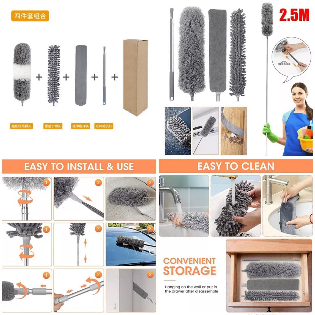 3 heads microfiber duster . Dust,cobweb cleaner on walls , ceiling and unreachable places, detachable and bendable