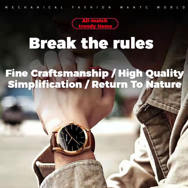 【New Arrivals】Fashion Leather Watches For Men's Minimalist Dial Quartz Electronic Watch with Scale Pointer Alloy Case Business Watches Male  Brown Wrist Watches