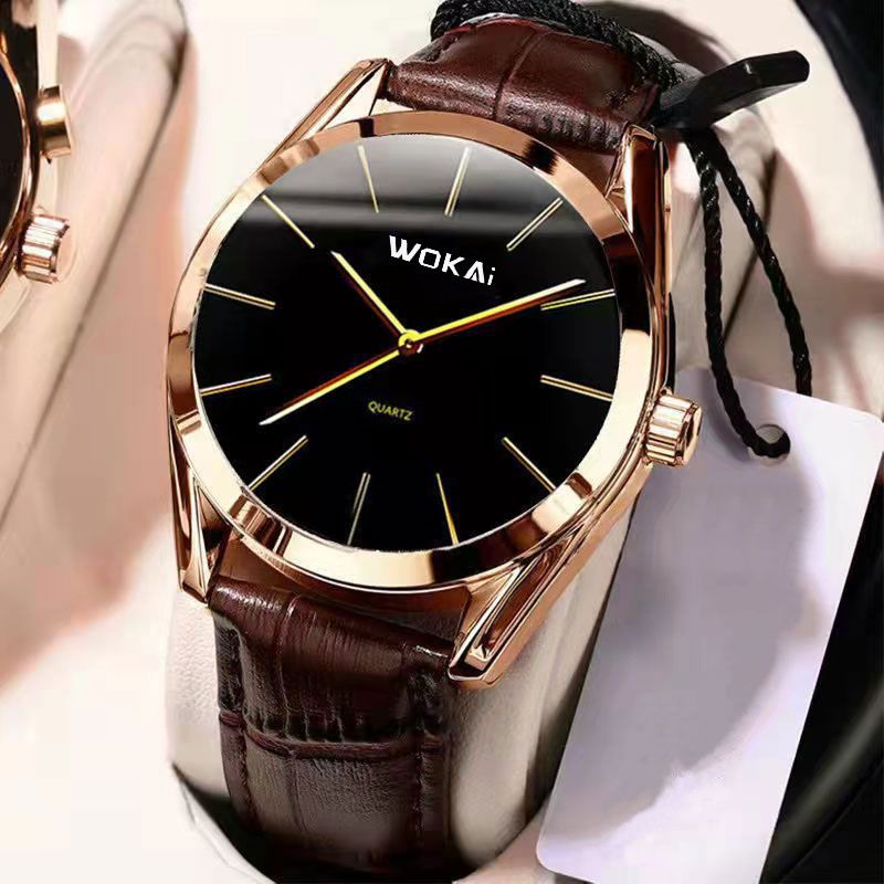 【New Arrivals】Fashion Leather Watches For Men's Minimalist Dial Quartz Electronic Watch with Scale Pointer Alloy Case Business Watches Male  Brown Wrist Watches