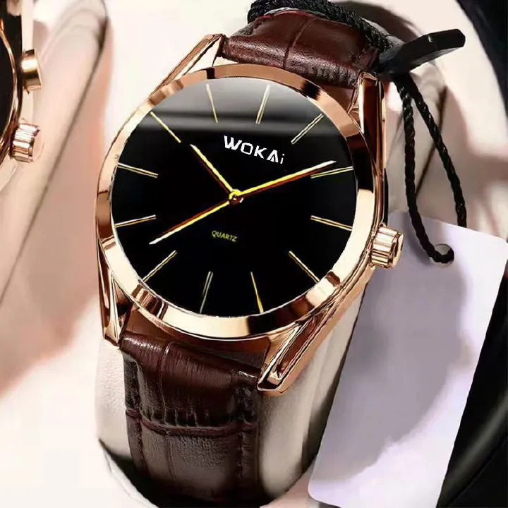 【New Arrivals】Fashion Leather Watches For Men's Minimalist Dial Quartz Electronic Watch with Scale Pointer Alloy Case Business Watches Male  Brown Wrist Watches