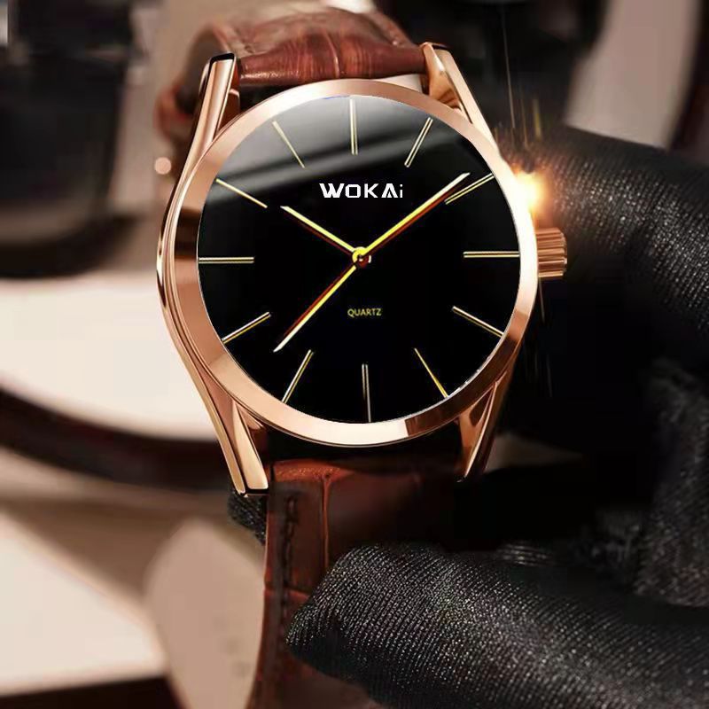 【New Arrivals】Fashion Leather Watches For Men's Minimalist Dial Quartz Electronic Watch with Scale Pointer Alloy Case Business Watches Male  Brown Wrist Watches