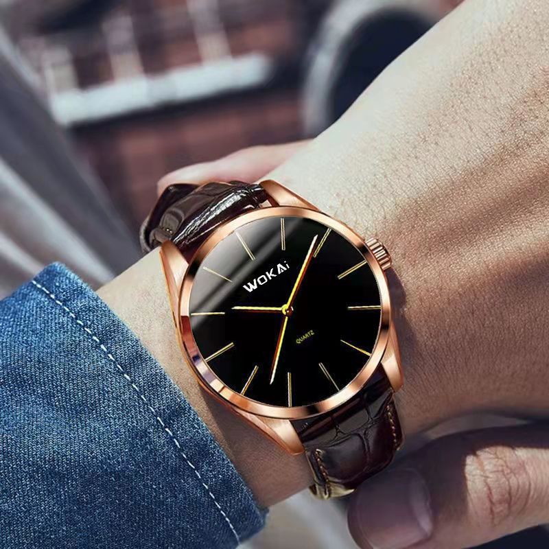 【New Arrivals】Fashion Leather Watches For Men's Minimalist Dial Quartz Electronic Watch with Scale Pointer Alloy Case Business Watches Male  Brown Wrist Watches