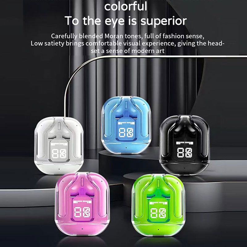 Cool Transparent Design Wireless Bluetooth Earphones Macaron Colors Touch Control AirPods LED Digital Display HiFi Dual Stereo Earpods Noise-canceling headphones Type-C interface for iOS & Android