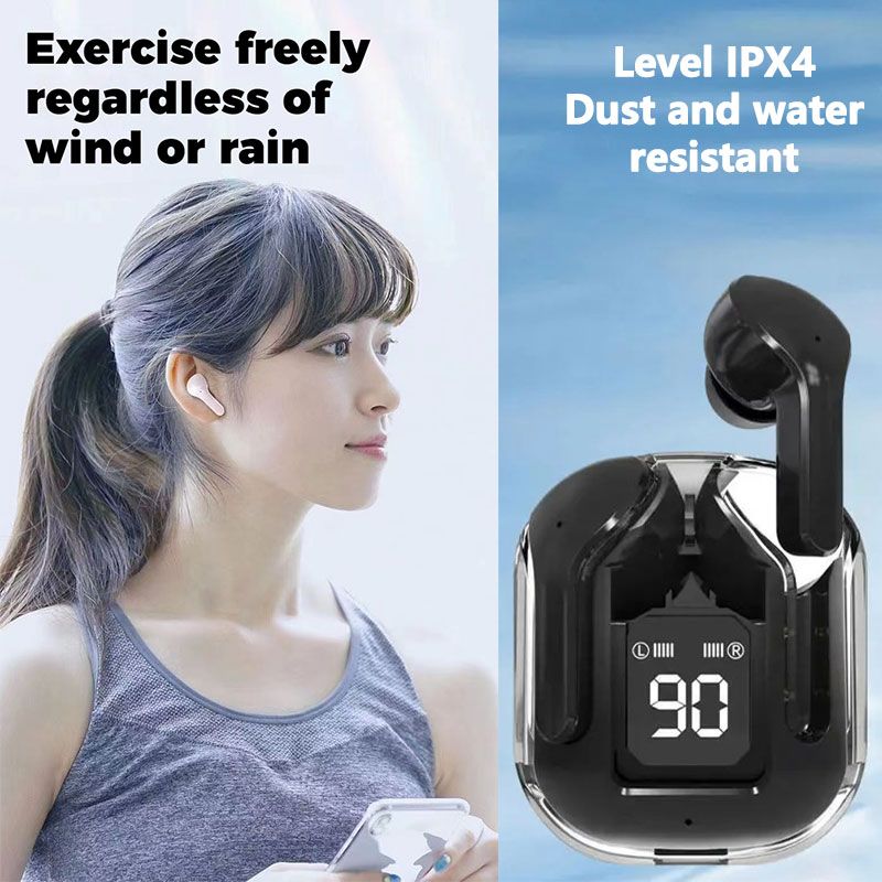 Cool Transparent Design Wireless Bluetooth Earphones Macaron Colors Touch Control AirPods LED Digital Display HiFi Dual Stereo Earpods Noise-canceling headphones Type-C interface for iOS & Android