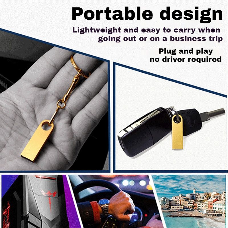 【New Arrivals】Metal High-speed reading and writing USB Flash Drives 128GB/64GB/32GB/16GB/8GB/4GB Portable Shockproof USB Flash Disks Additional Gift Keychain + Android OTG Adapter +Type-C OTG Adapter