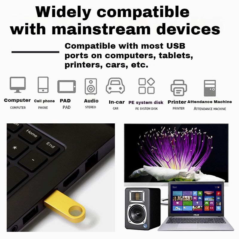 【New Arrivals】Metal High-speed reading and writing USB Flash Drives 128GB/64GB/32GB/16GB/8GB/4GB Portable Shockproof USB Flash Disks Additional Gift Keychain + Android OTG Adapter +Type-C OTG Adapter