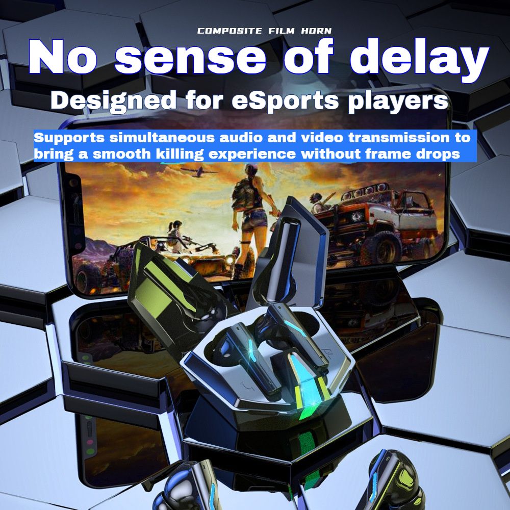 【New】YW14 Cool double door design E-sports grade Wireless Bluetooth Earphones Ultra-low latency ANC noise reduction Earpods HiFi dual stereo Headphones Large capacity and long battery life HD Mic