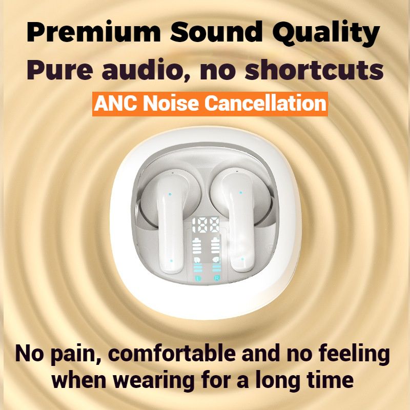 【New】YW17 Unique transparent large flip cover design semi-in-ear Wireless Bluetooth Earphones ANC noise reduction Earpods HiFi dual stereo Headphones Large capacity Long battery life LED display
