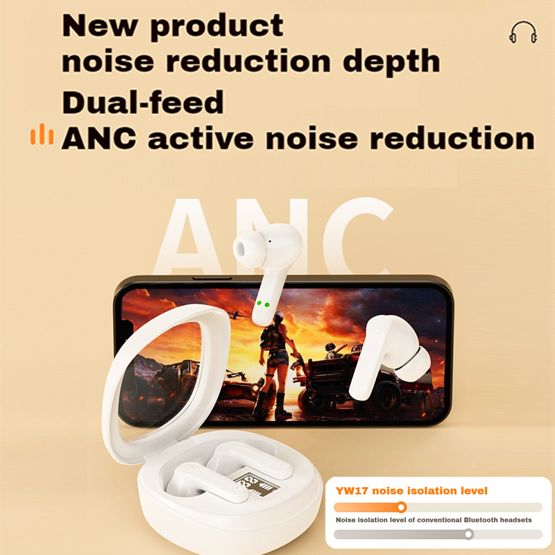 【New】YW17 Unique transparent large flip cover design semi-in-ear Wireless Bluetooth Earphones ANC noise reduction Earpods HiFi dual stereo Headphones Large capacity Long battery life LED display