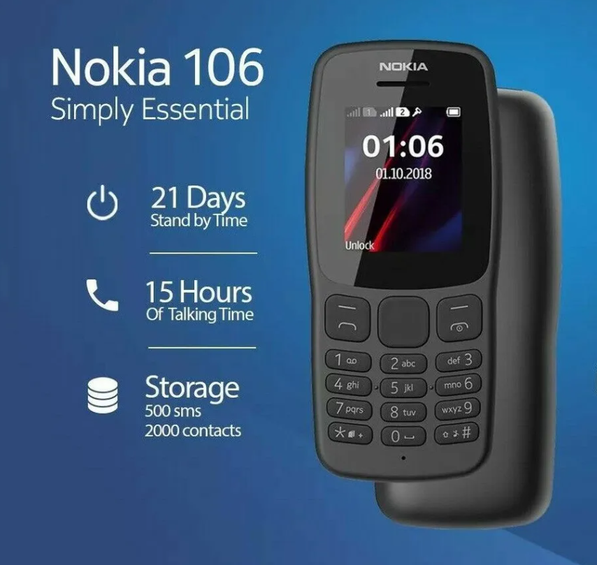 Nokia 106 - Dual Sim - Black (Unlocked) Basic Mobile Phone