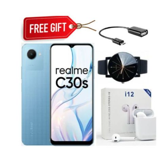 Realme C30s, 6.5", 64GB ROM + 3GB RAM, 8MP (Dual SIM) 5000mAh - Blue + Free Gifts Mobile Adroind Smartphone