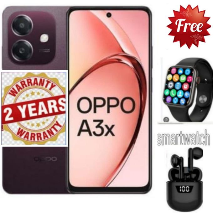 Oppo A3x 6.67-inch' 128GBROM 4GB RAM" Battery: 5100mAh"Dual SIM+SMARTWATCH+EARPODS. Android Smart Phone