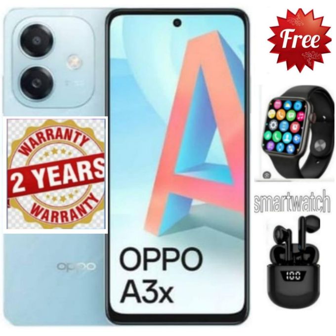 Oppo A3x 6.67-inch' 128GBROM 4GB RAM" Battery: 5100mAh"Dual SIM+SMARTWATCH+EARPODS. Android Smart Phone