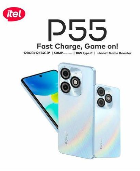 Itel P55 128GB + 12(4+8)GB RAM 6.6" Display Dual SIM 50MP+8MP Camera 5000mAh Baterry Fingerprint And Face 4G Network Unlock Smart Phones FREE GIFTS