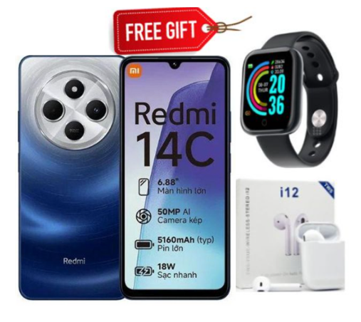 [New Arrivals+Free Gift] Xiaomi Redmi 14C 16GB(8+8)GB RAM + 256GB Storage 4G Network Dual SIM 6.88 inch 120Hz LCD Screen 50MP Camera 18W Tpye-C Charging 5160mAh Battery Fingerprint&Face Smart Phones