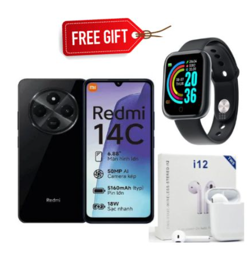 [New Arrivals+Free Gift] Xiaomi Redmi 14C 16GB(8+8)GB RAM + 256GB Storage 4G Network Dual SIM 6.88 inch 120Hz LCD Screen 50MP Camera 18W Tpye-C Charging 5160mAh Battery Fingerprint&Face Smart Phones