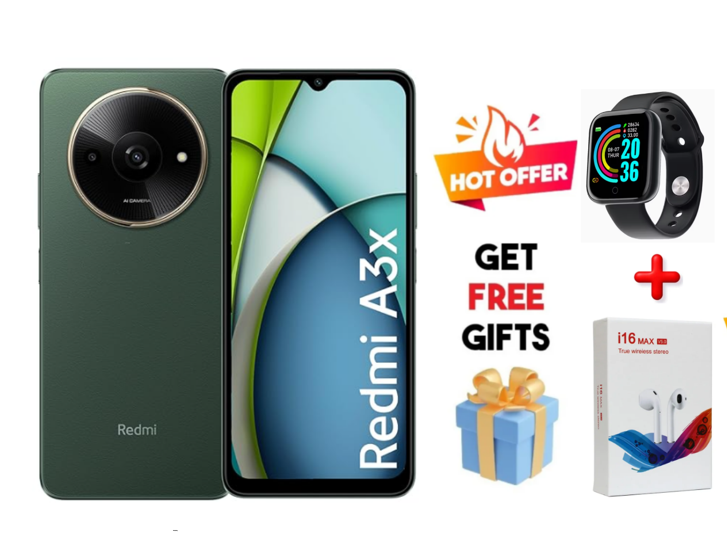 XIAOMI Redmi A3X 6.71" 64GB+3GB RAM 4G Network 5000mAh Battery 8MP AI Camera 10W Fast Charging Fingerprint Sensor Android 14 Smart Phones + GIFTS