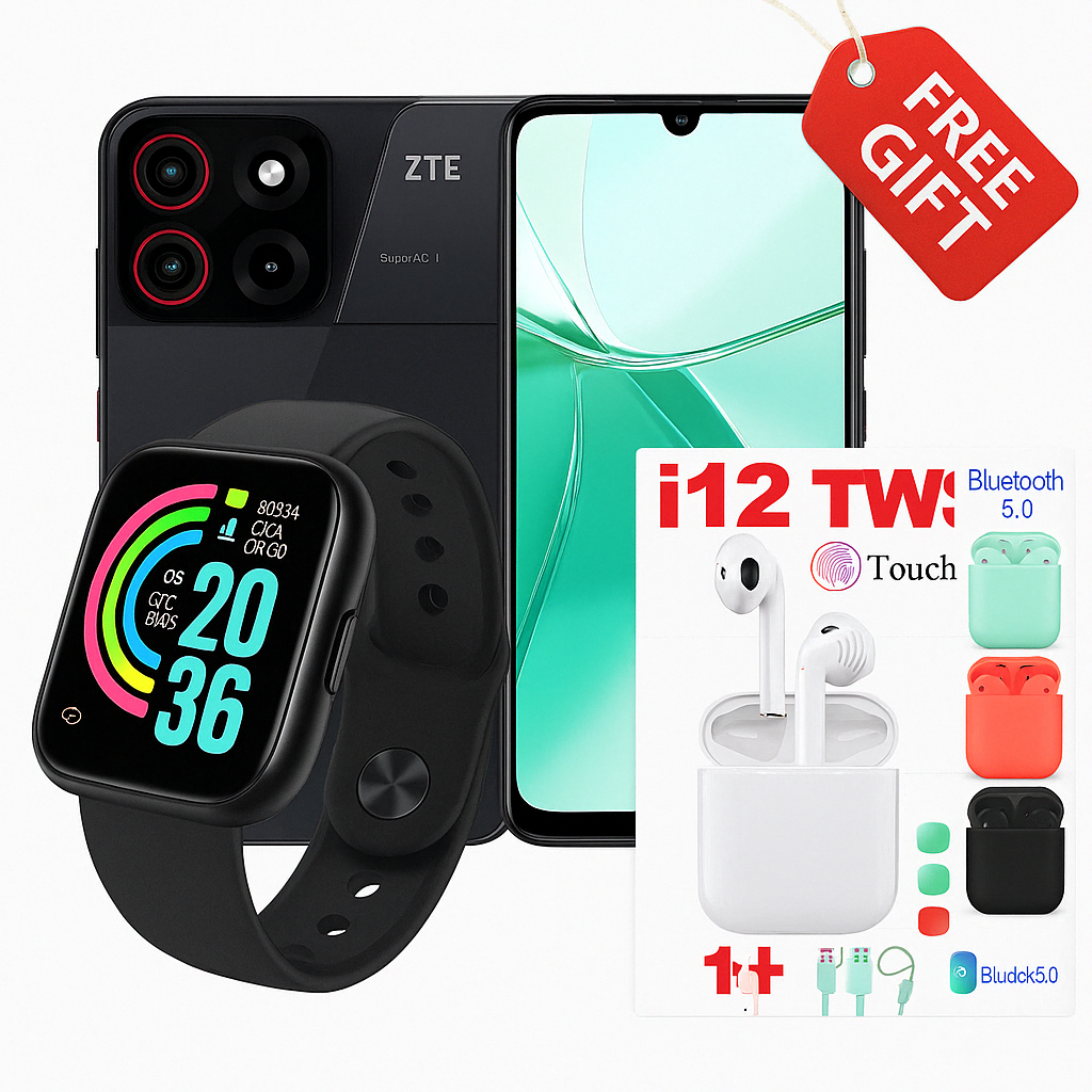 NEW ARRIVAL ZTE Nubia Blade A35 6.75 HD+ with 90Hz ” 5000mAh 12GB RAM 64GB ROM Dual SIM 4G Android Smart Phones + free Watch And Wireless Bluetooth Earphones