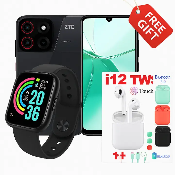 NEW ARRIVAL ZTE Nubia Blade A35 6.75 HD+ with 90Hz ” 5000mAh 12GB RAM 64GB ROM Dual SIM 4G Android Smart Phones + free Watch And Wireless Bluetooth Earphones