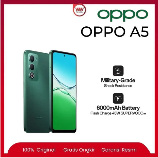 Brand New OPPO A5 256GB/128GB+8/6GB 6.67" 120Hz 45W SUPER 6000mAh Large Battery IP65 Water Dust Resistance MTK Dimensity 6300 50MP Android 15 Type-C Charge Smart Phones phone