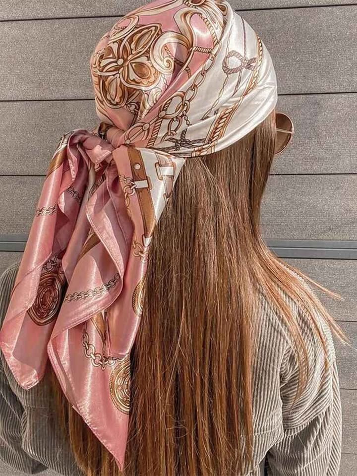 Silk Head Scarf Women Luxury Fashion Hair Scarve Summer Foulard Femme Satin Shawl Kerchief 90cm Square Headscarf Bandana Cheveux