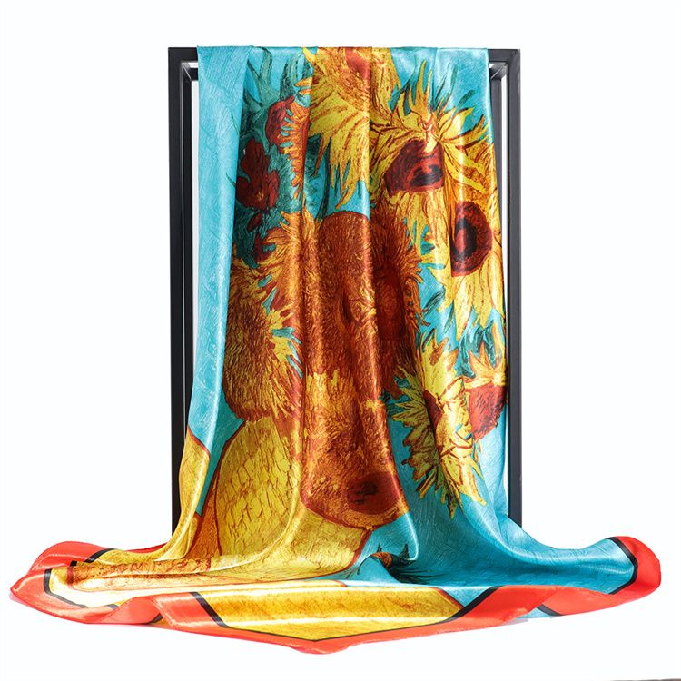 Silk Head Scarf Women Luxury Fashion Hair Scarve Summer Foulard Femme Satin Shawl Kerchief 90cm Square Headscarf Bandana Cheveux