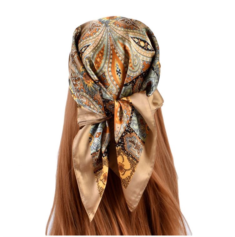 Silk Head Scarf Women Luxury Fashion Hair Scarve Summer Foulard Femme Satin Shawl Kerchief 90cm Square Headscarf Bandana Cheveux