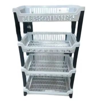 Kenstar 4-Tier Multipurpose Plastic Kitchen Rack/ Dish Rack – Black & White Vegetable, Dish & Storage Organizer Shelf a Must Have Utility Rack fruit rack utensils rack Dish Rack