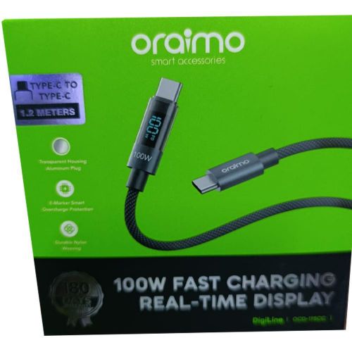 Oraimo 100W Type C to C Charger Cable Fast Charging data transfer for Android and other devices Oraimo Data Cables charging cables.  Fast Charging