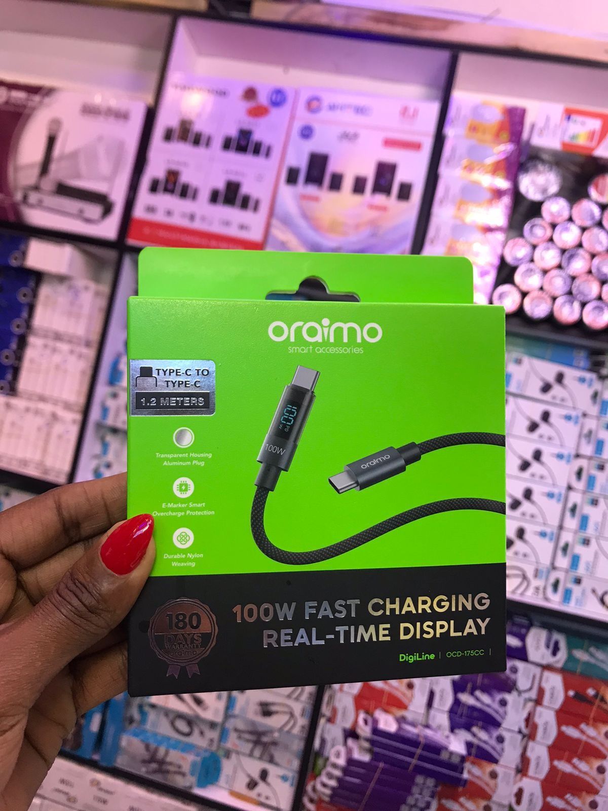 Oraimo 100W Type C to C Charger Cable Fast Charging data transfer for Android and other devices Oraimo Data Cables charging cables.  Fast Charging