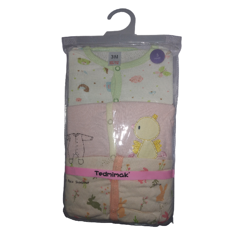 100% 3-pack Assorted Baby Sleepsuits (3-6 Months)