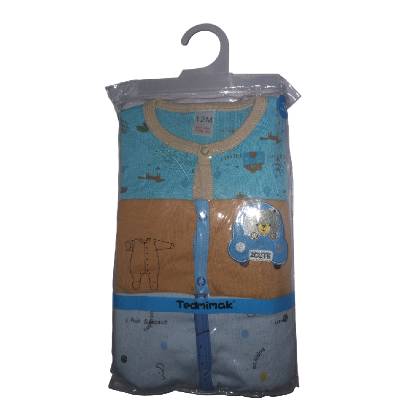 100% 3-pack Assorted Baby Sleepsuits (3-6 Months)