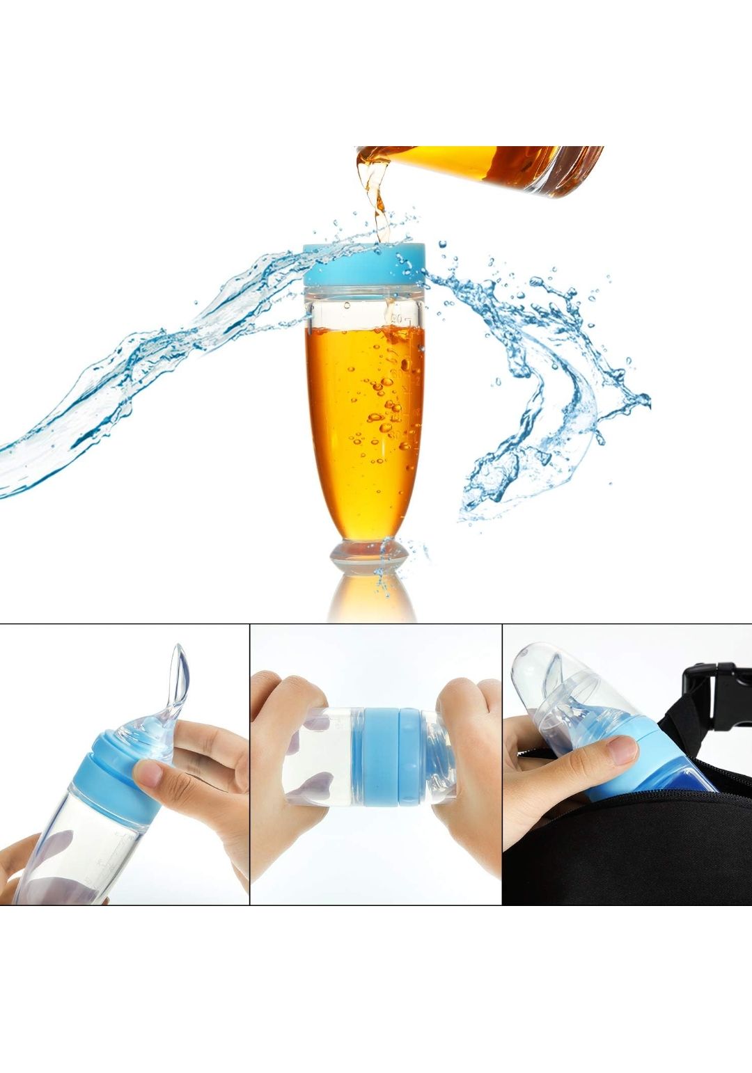 2 Pieces Silicone Baby Spoons Baby Feeding Spoon with Standing Base for Infant 0-24 Months Dispensing and Feeding (blue)