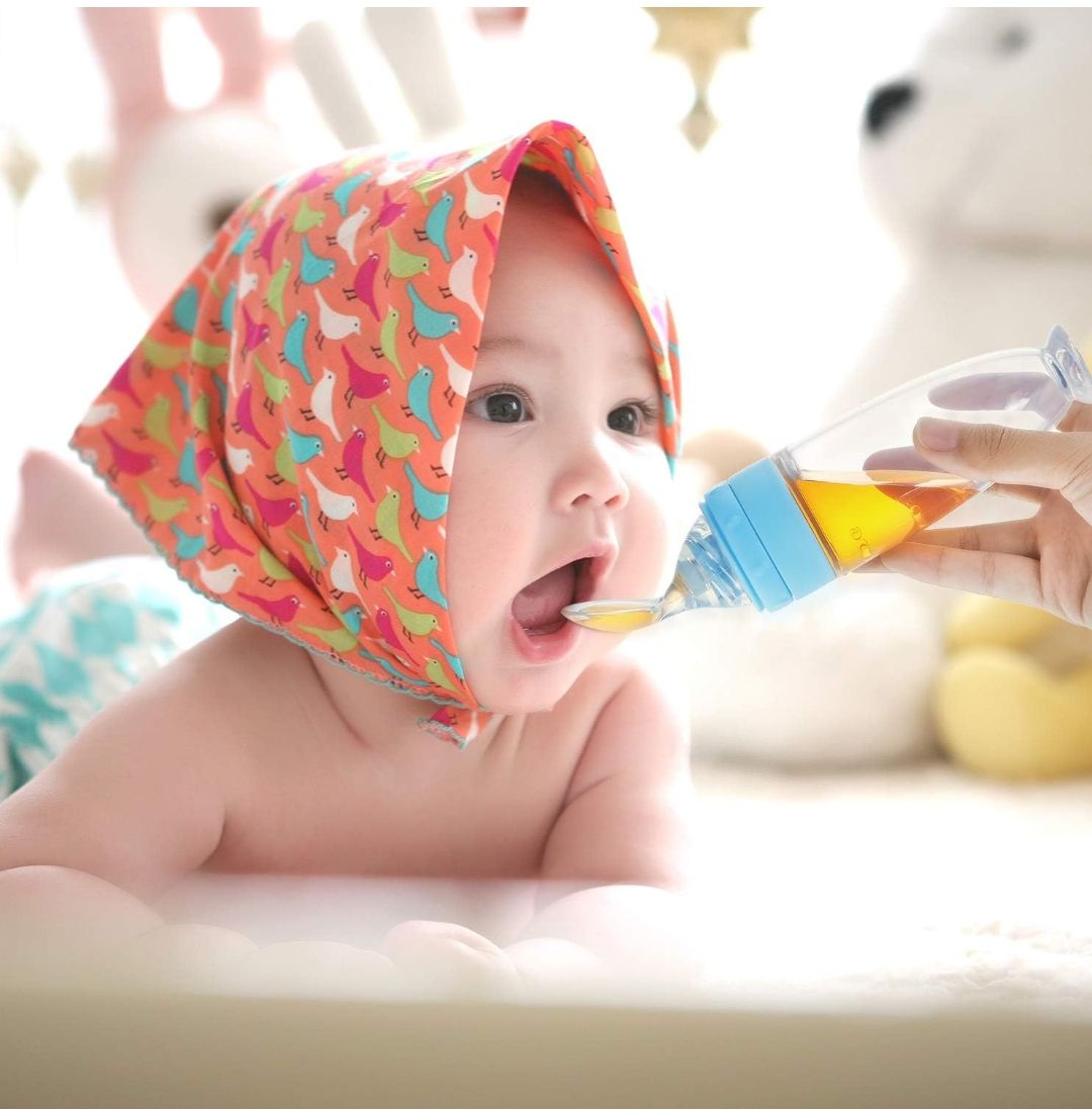 2 Pieces Silicone Baby Spoons Baby Feeding Spoon with Standing Base for Infant 0-24 Months Dispensing and Feeding (blue)