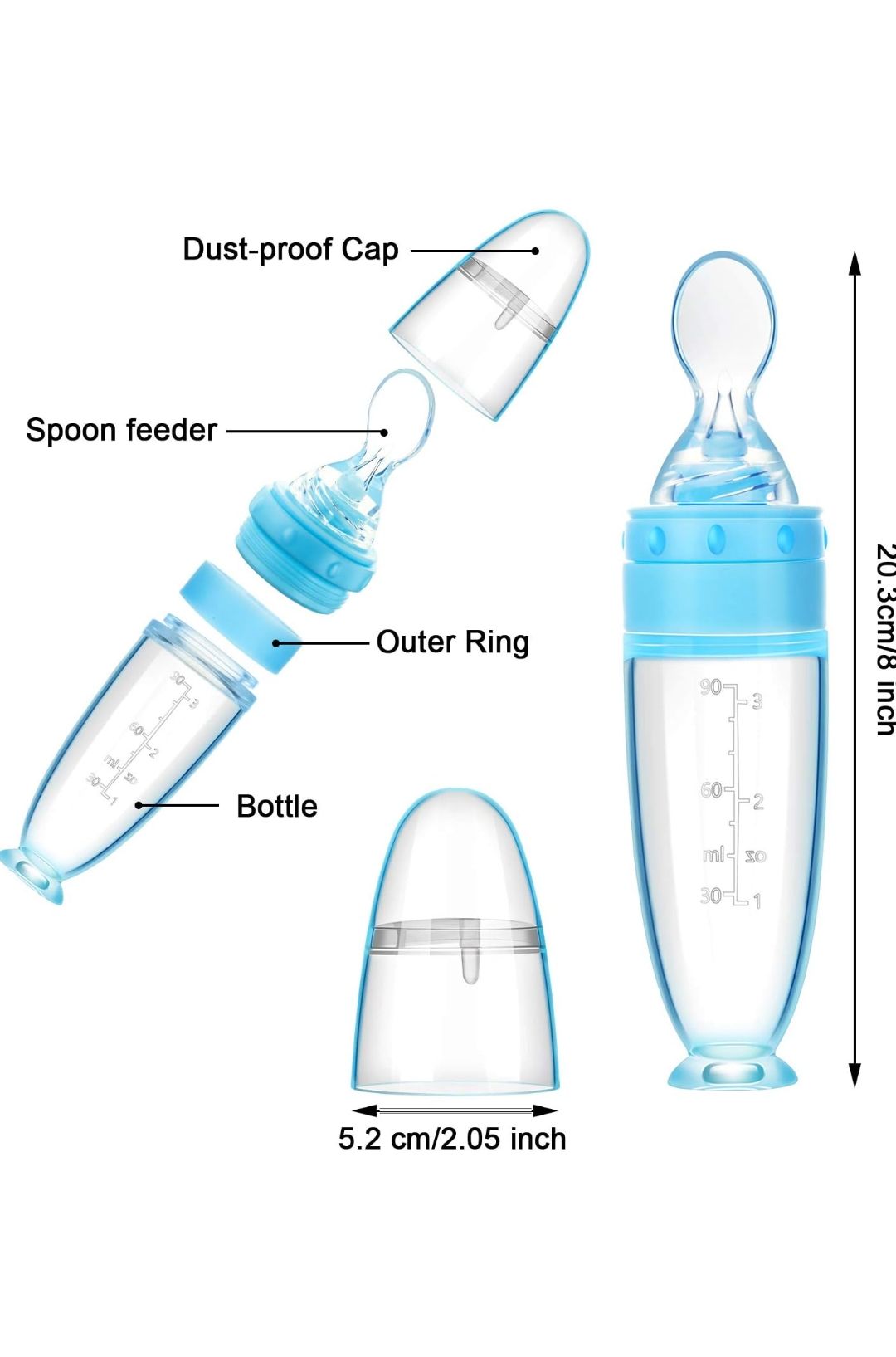 2 Pieces Silicone Baby Spoons Baby Feeding Spoon with Standing Base for Infant 0-24 Months Dispensing and Feeding (blue)