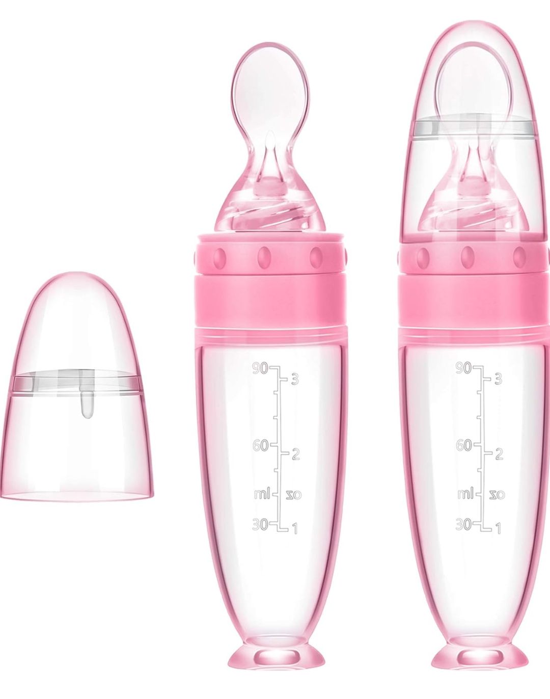 2 Pieces Silicone Baby Spoons Baby Feeding Spoon with Standing Base for Infant 0-24 Months Dispensing and Feeding (pink)