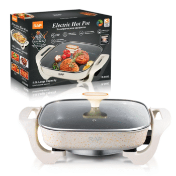 RAF Electric Hot Pot 1200W With Large 5L Capacity Non Stick Coating Knob Control and Easy to Clean Design