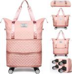 Expandable and Foldable Travel Bag With Wheels -Pink