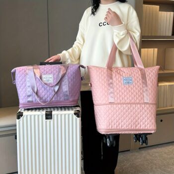 Expandable and Foldable Travel Bag With Wheels -Pink