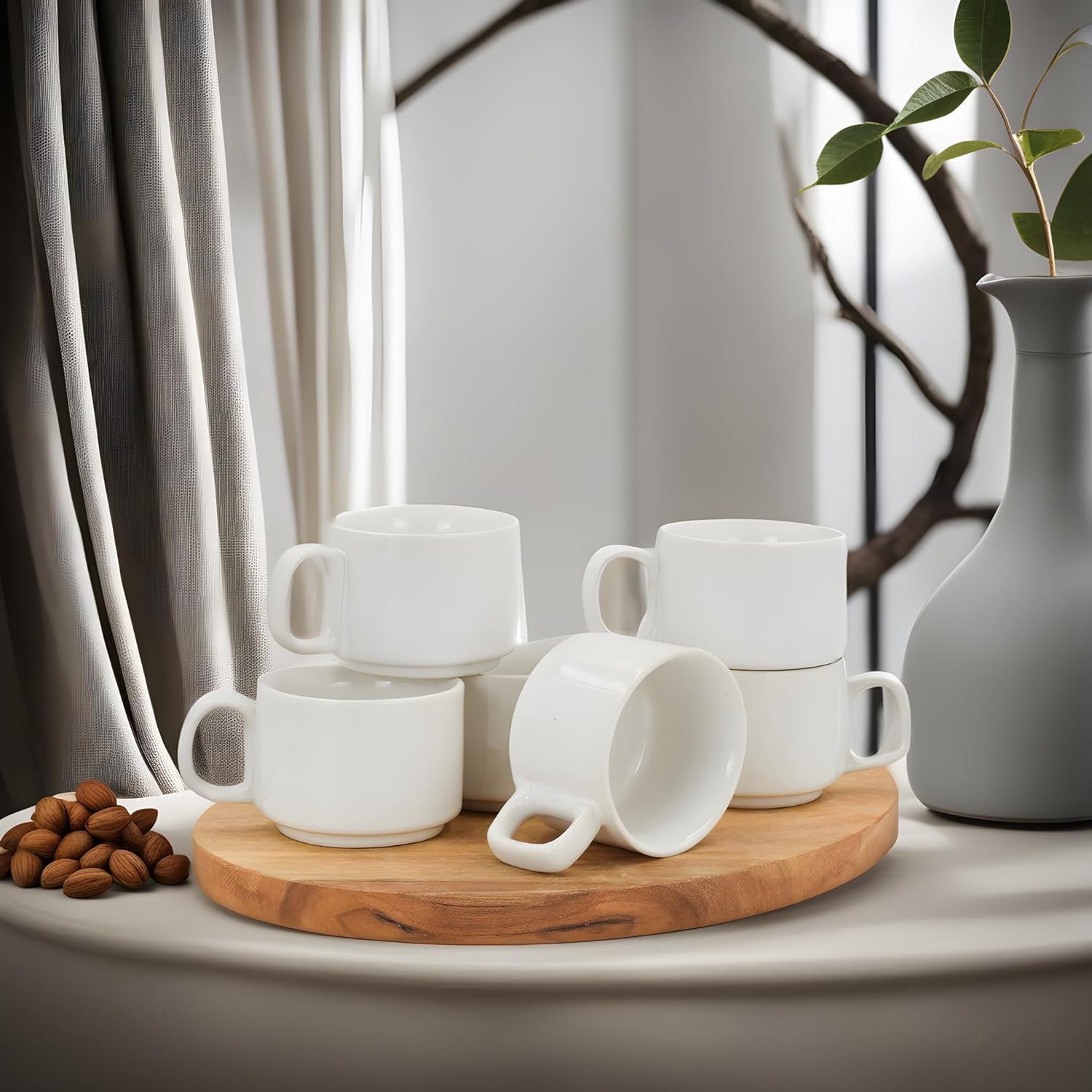 Stackable Coffee Mugs, White, 12 Pack, 12 Oz (350 ml), Porcelain Coffee Mugs, Stackable Mugs, Stacking Mugs, Coffee Cup Stacking Set, Stacking Coffee Mugs, Ceramic Coffee Cups, White Coffee Mugs