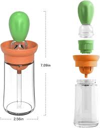 Glass Olive Oil Dispenser Bottle With Silicone Brush, Oil Measuring Container Dispenser And Silicone Dropper for Kitchen Baking BBQ Grill Pastry Brush